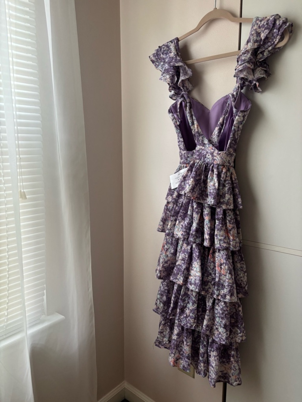 Dress the Population Kristen Midi Dress Lavender Multi XS NWT Fit Flare Tiered - Picture 3 of 4